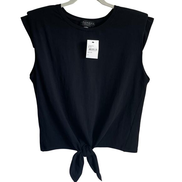 Laundry by Shelli Segal Tie Front Tee NWT Extended Shoulders Sz M Black Stretch - Picture 1 of 8